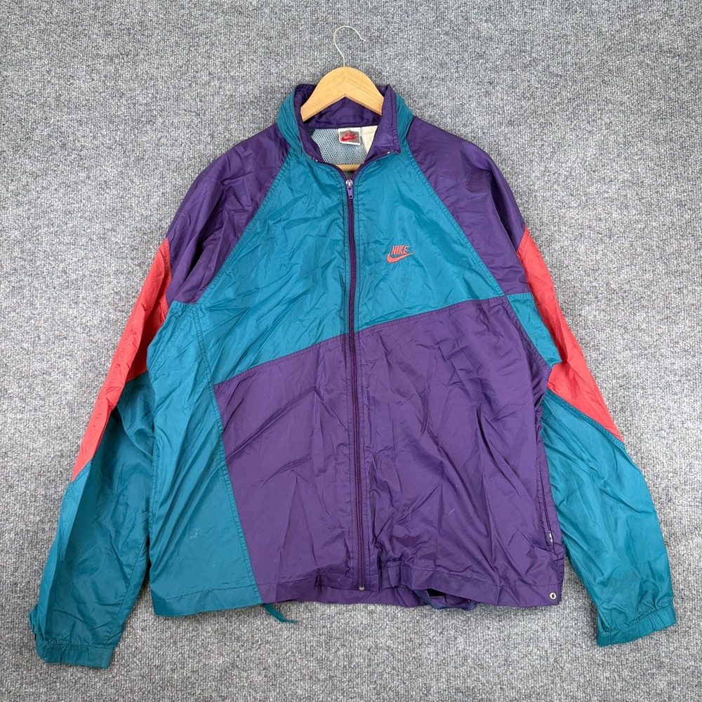 Vintage 80s Nike Windbreaker Jacket Mens XL Purple Colorblock Full Zip Gray Tag